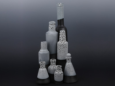 Textured black and grey vases