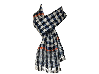 A black orange and white checked scarf
