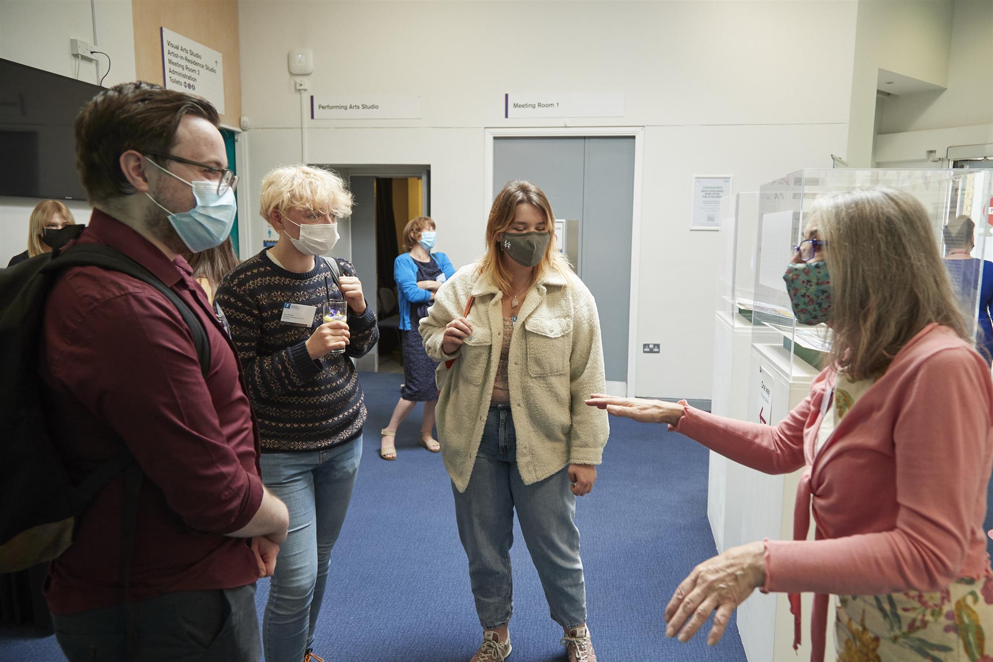 Members of the 2019-20 cohort in discussion with Director of Lakeside Arts, Shona Powell