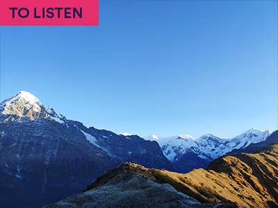 Photograph of mountain range in Nepal with keyword:TO LISTEN
