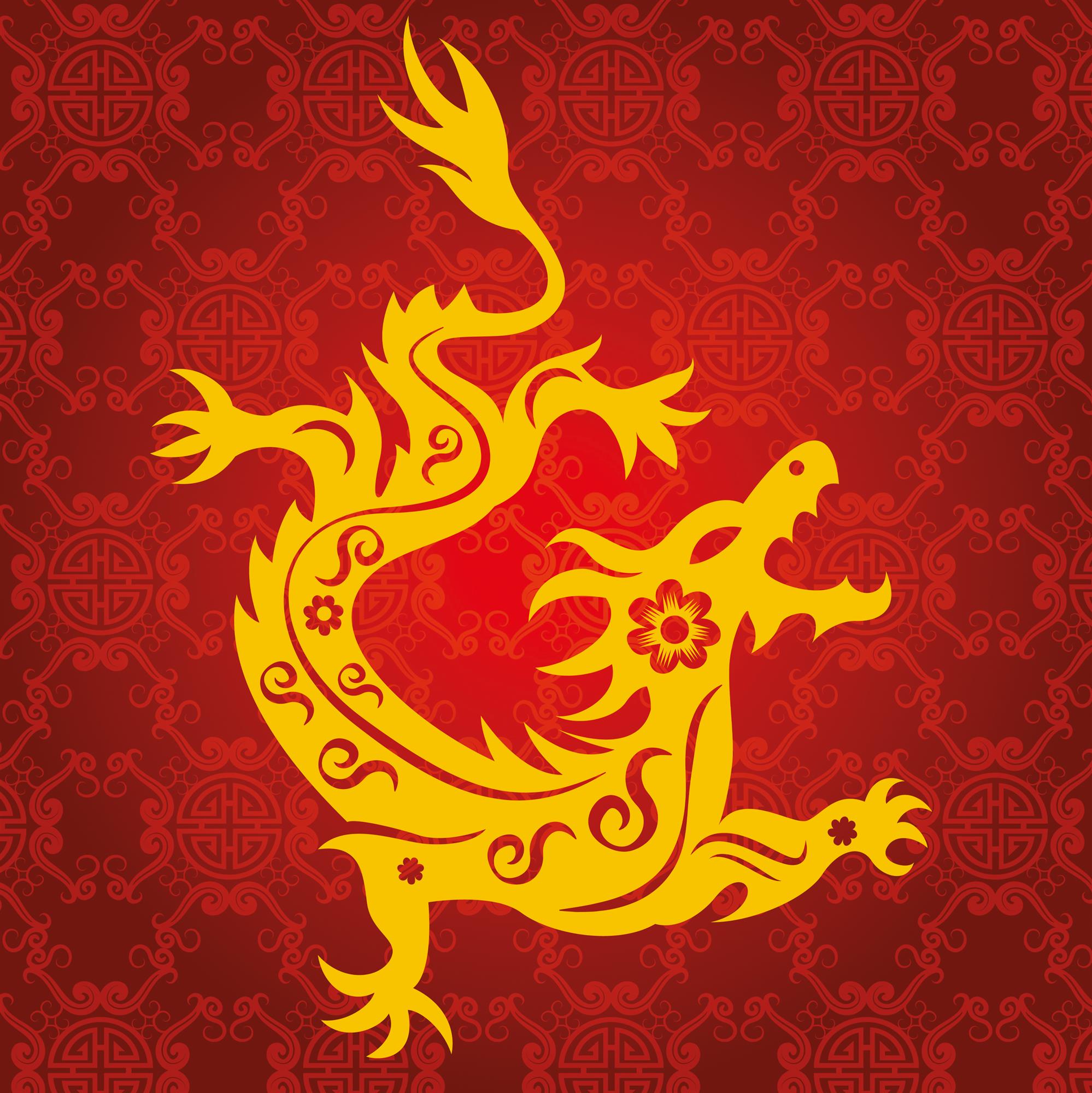 yellow dragon on a red background