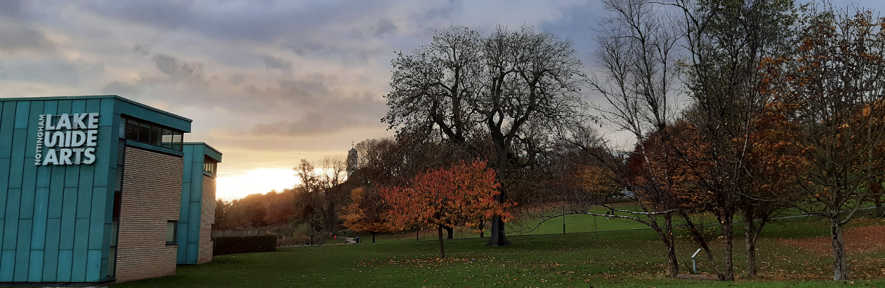 Image of Lakeside DH Lawrence Pavilion with sunset in background