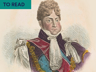 Illustration of George IV in pint attire. Keyword in right corner: TO READ