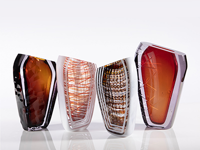 Earth toned ornate glass vessels