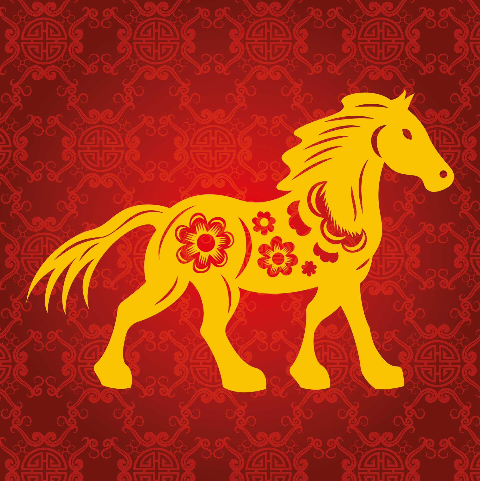 yellow horse on a red background