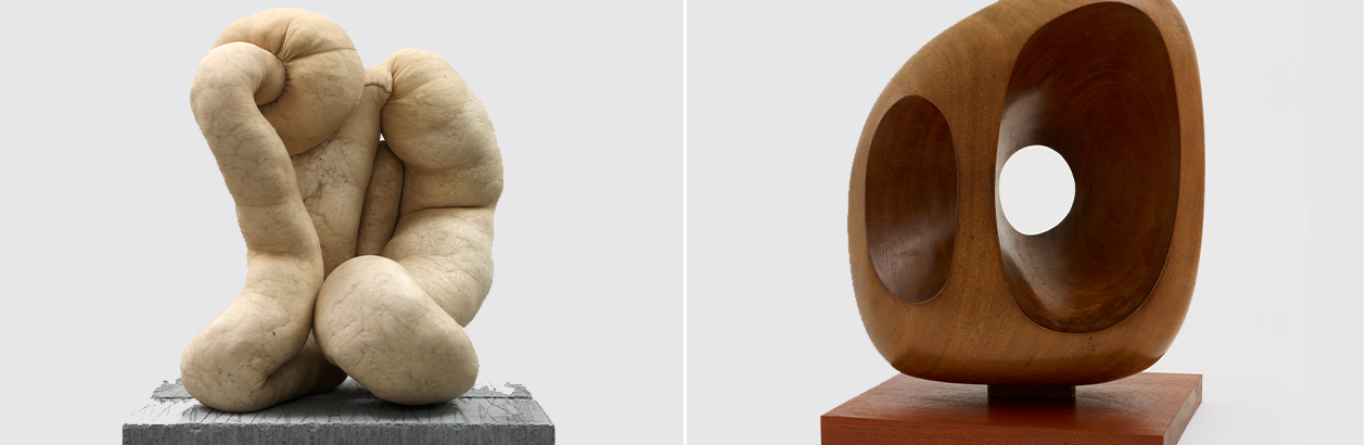 photographs of artwork by Sarah Lucas and Barbara Hepworth