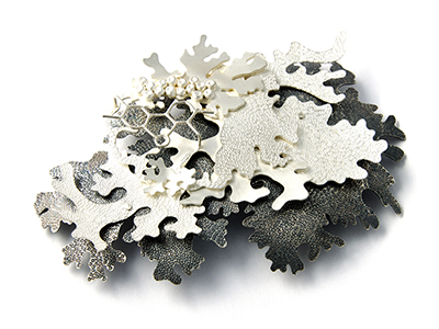 silver and black sculptural jewellery inspired by lichens