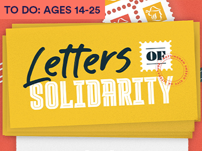 a drawing of letters pencils and stamps with the title LETTERS OF SOLIDARITY