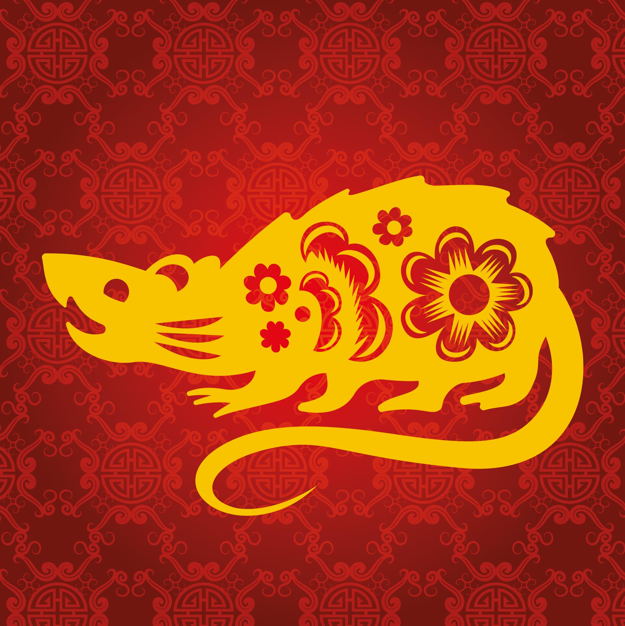 yellow rat on a red background
