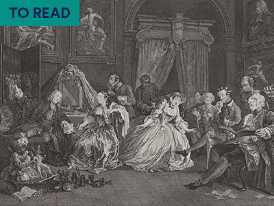 Engraving of an 18th century social gathering by William Hogarth
