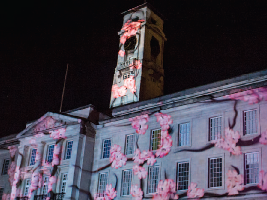An image of the CNY projections on the Trent Building 