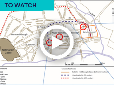 Map of nottingham with red circles highlight areas of interest. Keywords: TO WATCH